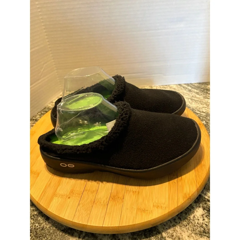 Oofos OOCozee Black Sherpa Lined Recovery Mules Mens 9.5 Clogs 11012024-13